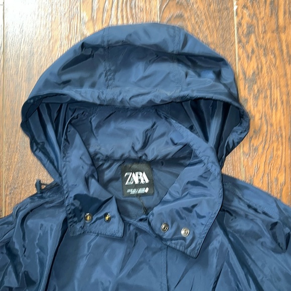 Zara limited edition hooded poncho coat size medium navy blue - Picture 6 of 9